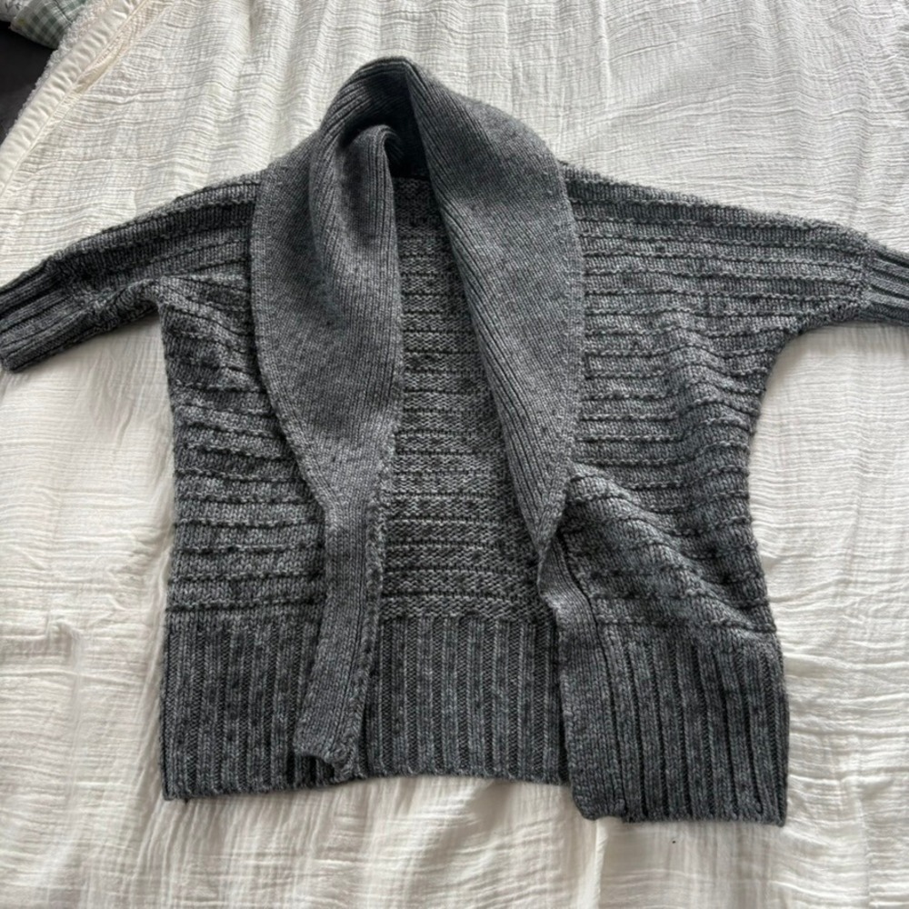 Express Cardigan Shawl Collar Wool Blend Grey Chunky Knit Open Front Cozy XS